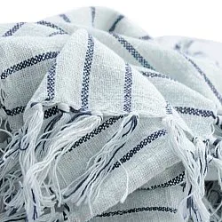 Deky - Rumi stripe cotton throw (světle modrá/tmavomodrá/krémová)