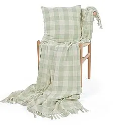 Povlak na polštář - Isela check cotton cushion cover (krémová/světle zelená)