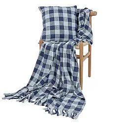 Povlak na polštář - Isela check cotton cushion cover (tmavě modrá/světle modrá)