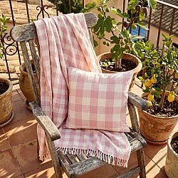Deky - Isela check cotton throw (krémová/růžová)