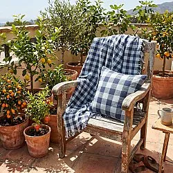 Deky - Isela check cotton throw (tmavě modrá/světle modrá)