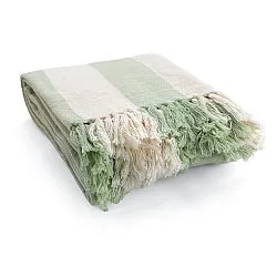 Deky - Kora stripe cotton throw (krémová/světle zelená)