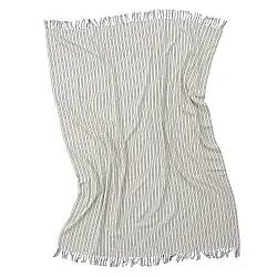 Deky - Rumi stripe cotton throw (krémová/tmavomodrá/světle zelená)