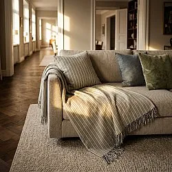 Deky - Rumi stripe cotton throw (krémová/tmavomodrá/světle zelená)