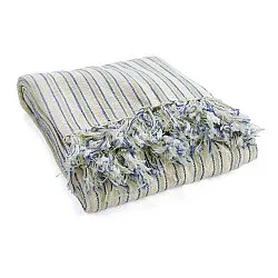 Deky - Rumi stripe cotton throw (krémová/tmavomodrá/světle zelená)