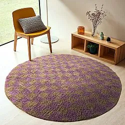 Kulatý koberec - Elsey Natural Cotton Shaggy (hnědá/fialová)