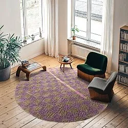 Kulatý koberec - Elsey Natural Cotton Shaggy (hnědá/fialová)