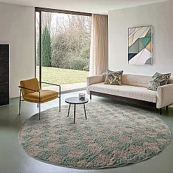 Kulatý koberec - Elsey Natural Cotton Shaggy (šedá/růžová)