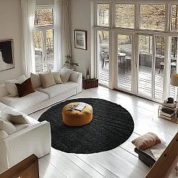 Kulatý koberec - Farley Natural Cotton Shaggy (černý)