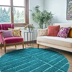 Kulatý koberec - Ikara Natural Cotton Shaggy (tyrkysový)
