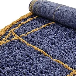 Kulatý koberec - Lana Natural Cotton Shaggy (modrá/žlutá)