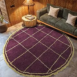 Kulatý koberec - Lana Natural Cotton Shaggy (vínová/žlutá)