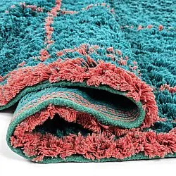 Kulatý koberec - Lana Natural Cotton Shaggy (tyrkysová/růžová)