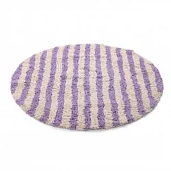 Kulatý koberec - Thira Stripe Cotton Shaggy (krém/světle fialová)