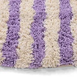 Kulatý koberec - Thira Stripe Cotton Shaggy (krém/světle fialová)