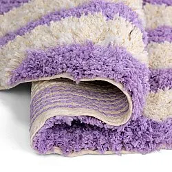 Kulatý koberec - Thira Stripe Cotton Shaggy (krém/světle fialová)