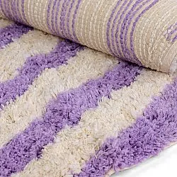 Kulatý koberec - Thira Stripe Cotton Shaggy (krém/světle fialová)