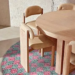 Kulatý koberec - Methoni Check Cotton Shaggy (světle modrá/světle růžová)