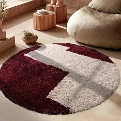 Kulatý koberec - Begur Natural Cotton Shaggy (lomená bílá/vínová)