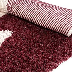 Kulatý koberec - Begur Natural Cotton Shaggy (lomená bílá/vínová)