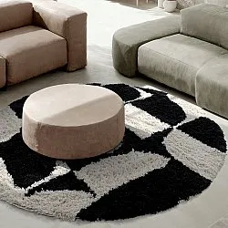 Kulatý koberec - Marvao Natural Cotton Shaggy (lomená bílá/černá)