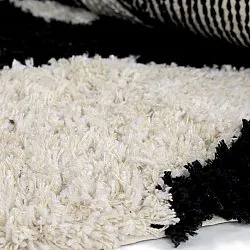 Kulatý koberec - Marvao Natural Cotton Shaggy (lomená bílá/černá)