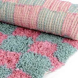Kulatý koberec - Methoni Check Cotton Shaggy (světle modrá/světle růžová)