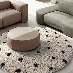 Kulatý koberec - Soria Natural Cotton Shaggy (lomená bílá/černá)