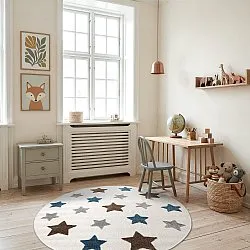 Kulatý dětský koberec - Stars (krémová/vícenásobná)