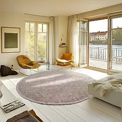 Kulatý koberec - Celina Natural Cotton Shaggy (taupe/levandule)