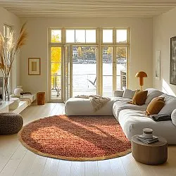 Kulatý koberec - Celina Natural Cotton Shaggy (červené)