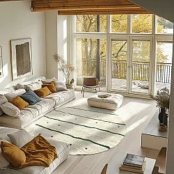 Kulatý koberec - Leora Natural Cotton Shaggy (béžová/zelená)