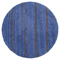 Kulatý koberec - Leora Natural Cotton Shaggy (modrá/hnědá)