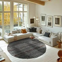 Kulatý koberec - Leora Natural Cotton Shaggy (černo/hnědá)