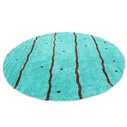 Kulatý koberec - Leora Natural Cotton Shaggy (tyrkysová/hnědá)