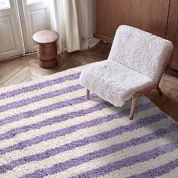Shaggy koberce - Thira Stripe Cotton Shaggy (krém/světle fialová)