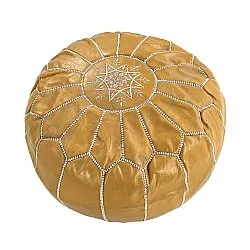 Sedací puf - Marocký kožený puf (žlutá/bílá)