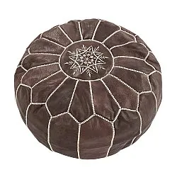 Sedací puf - Marocký kožený puf (tmavě hnědá)