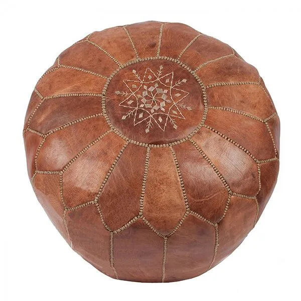 Sedací puf - Marocký kožený puf (světle hnědá)