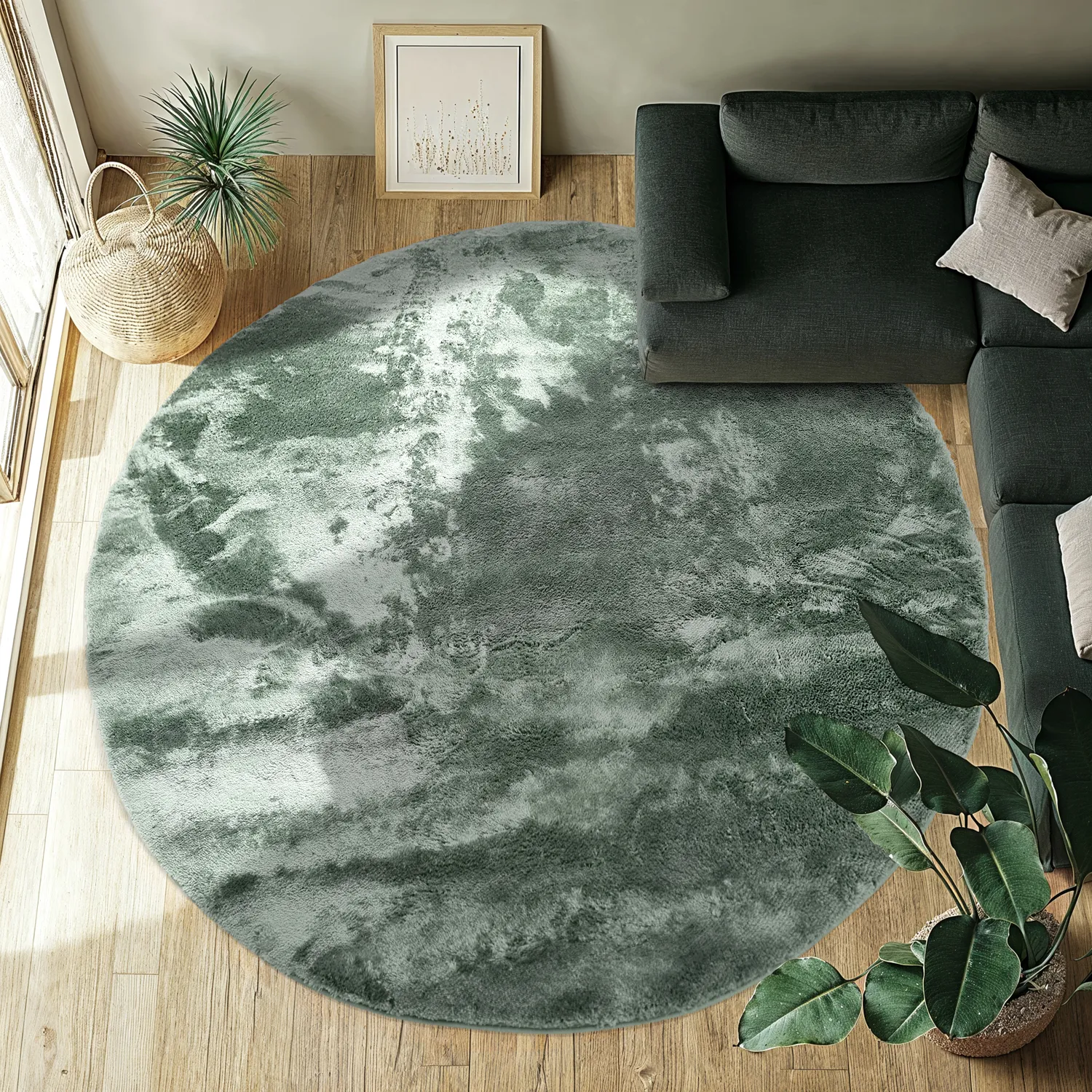 Kulaté koberce - Aranga Super Soft Fur (zelená)