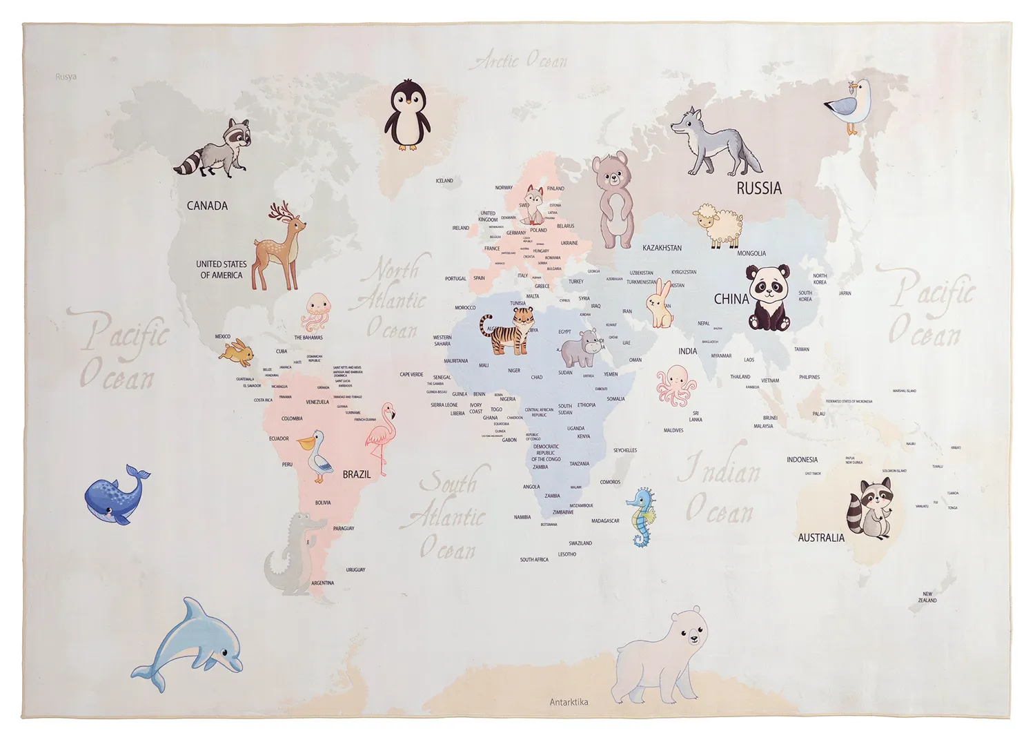 Dětský koberec - Animal Map (beige)