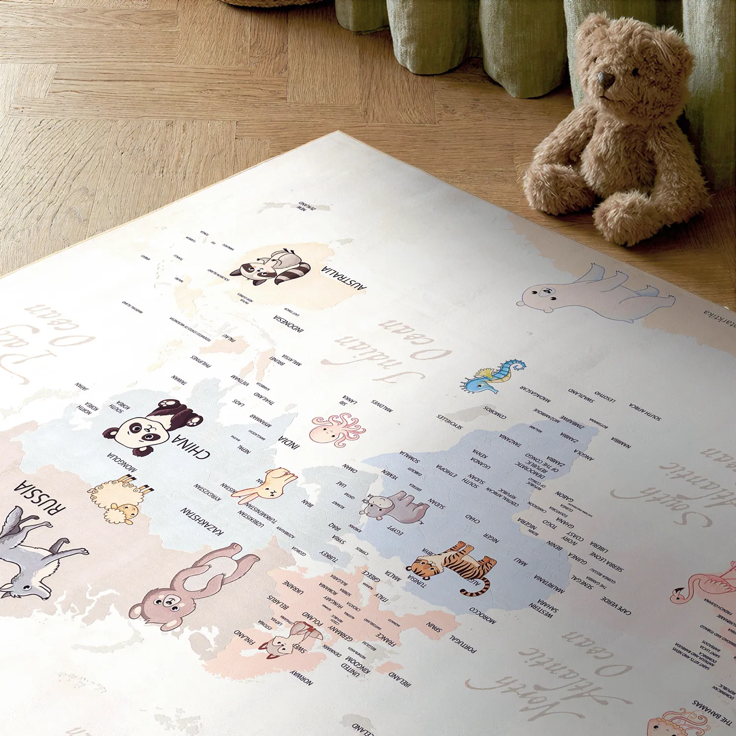Dětský koberec - Animal Map (beige)