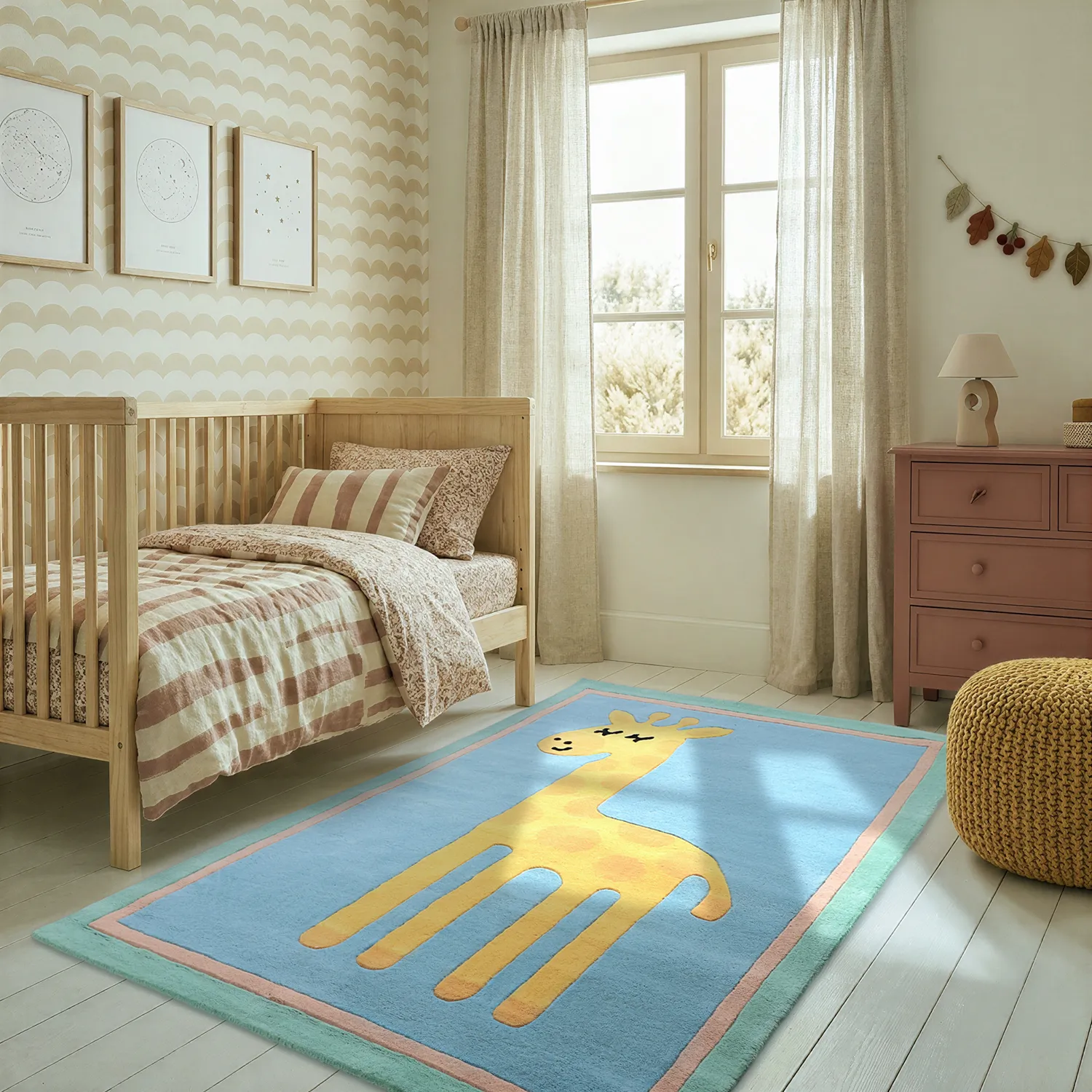 Dětský Koberec - Giraffe Hand Tufted Wool Premium (světle modrá/multi)
