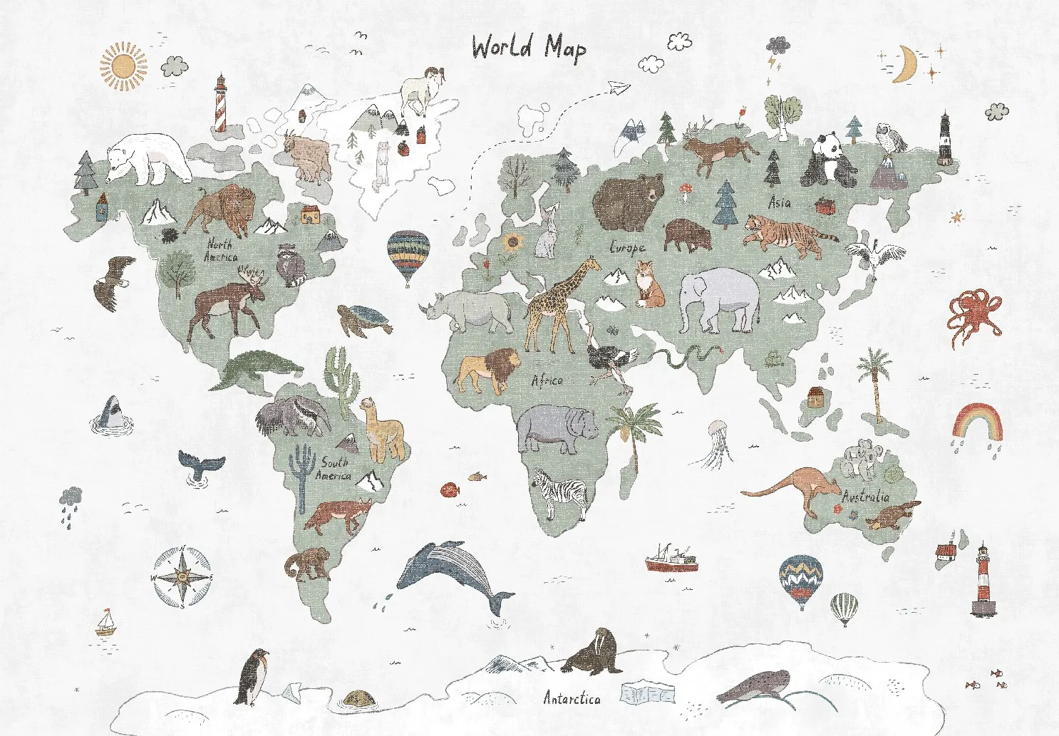 Dětský koberec - Kids World Map (zelená)