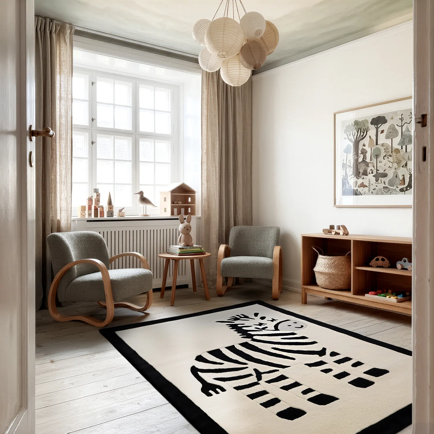 Dětský Koberec - Zebra Hand Tufted Wool Premium (béžová/černá)