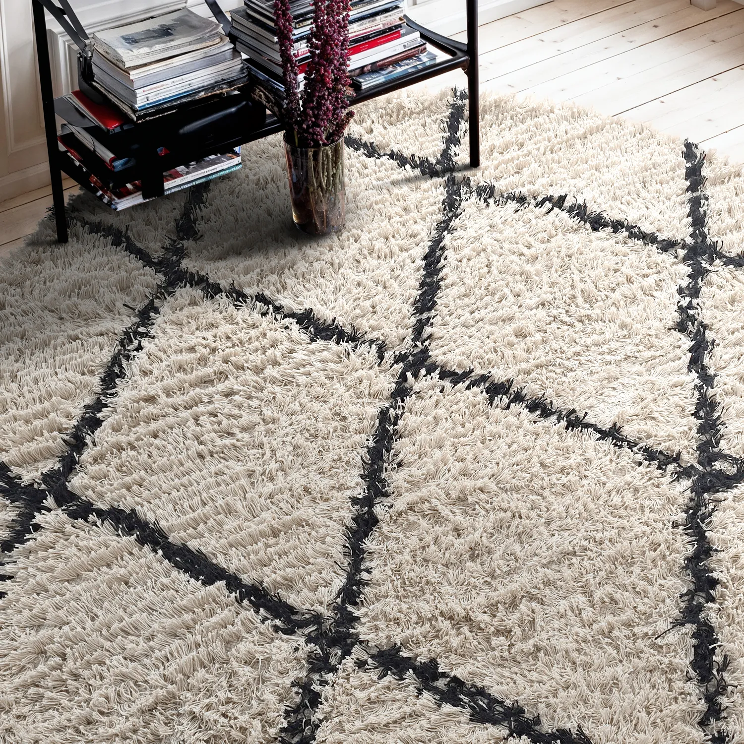 Kulatý koberec - Alcott Natural Cotton Shaggy (černá/bílá)
