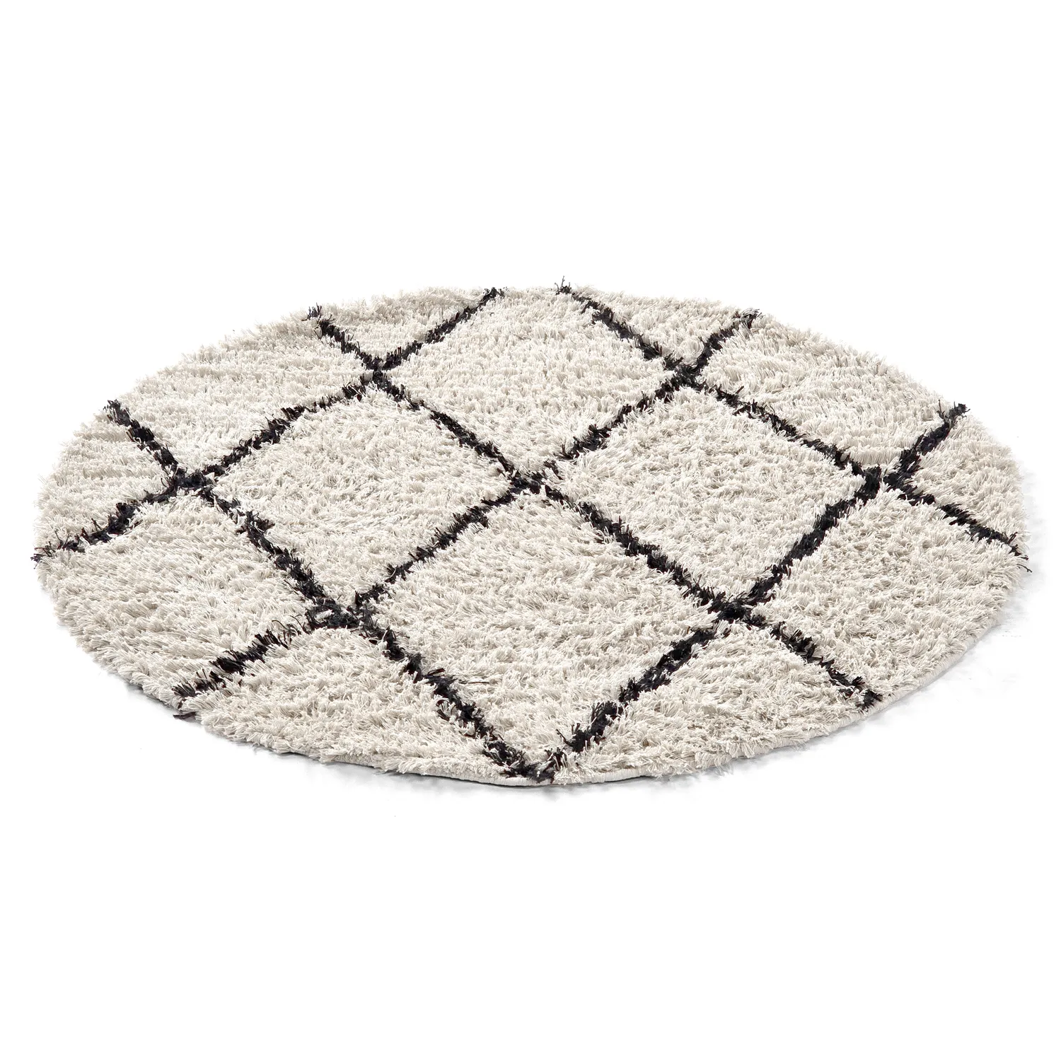 Kulatý koberec - Alcott Natural Cotton Shaggy (černá/bílá)