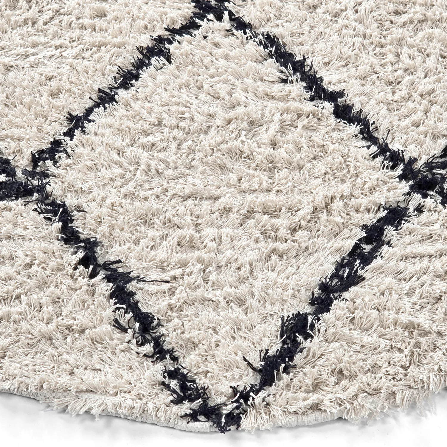 Kulatý koberec - Alcott Natural Cotton Shaggy (černá/bílá)