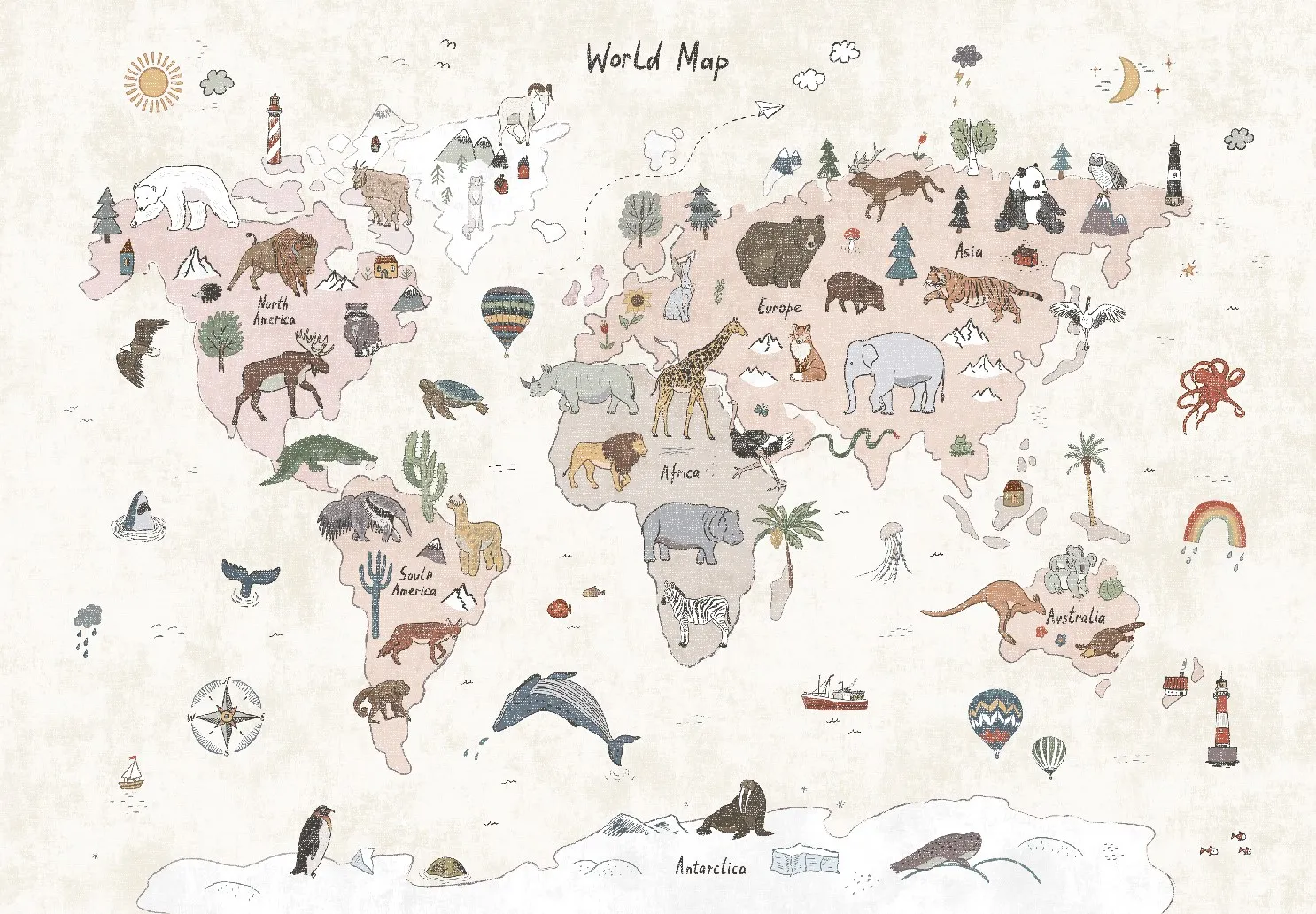 Dětský koberec - Kids World Map (béžová)