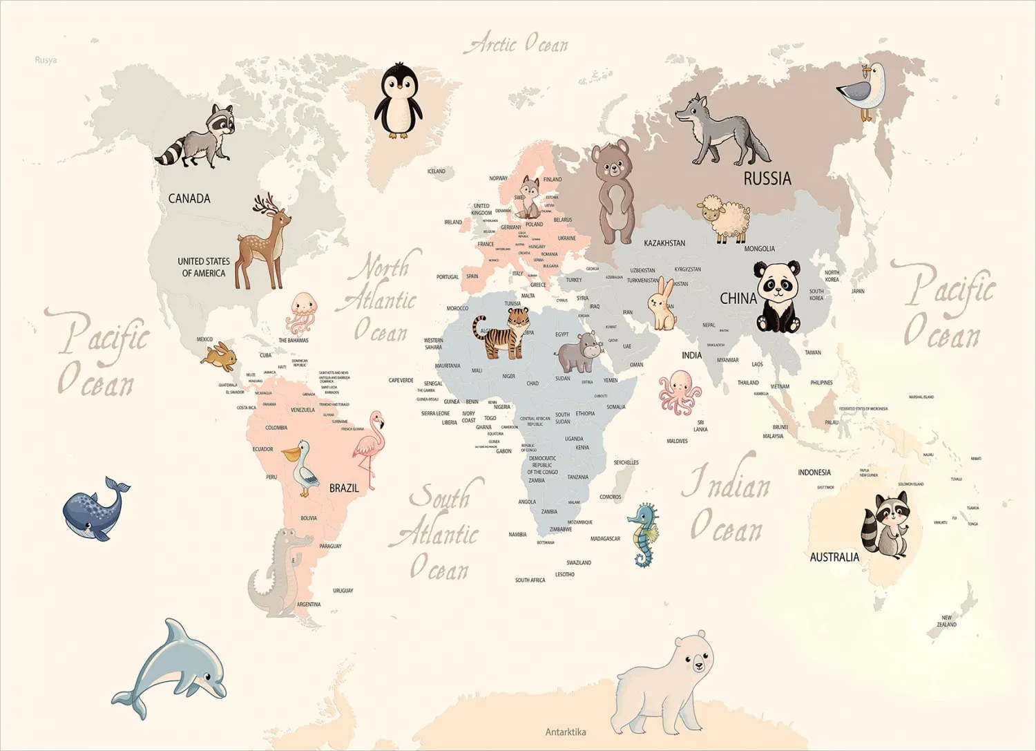 Dětský koberec - Animal Map (beige)